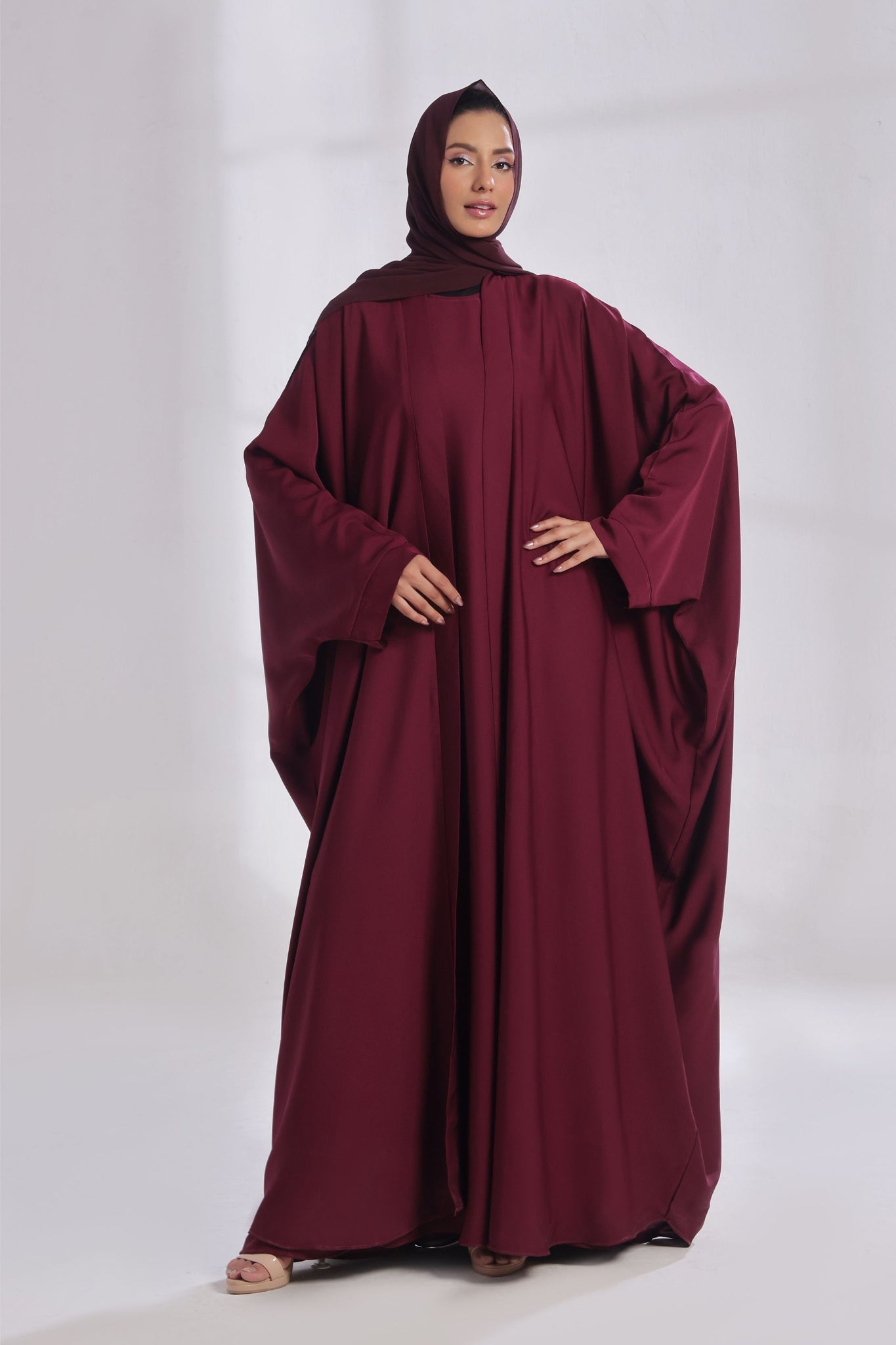 Luxe Layer Farasha Cut Abaya - Burgundy