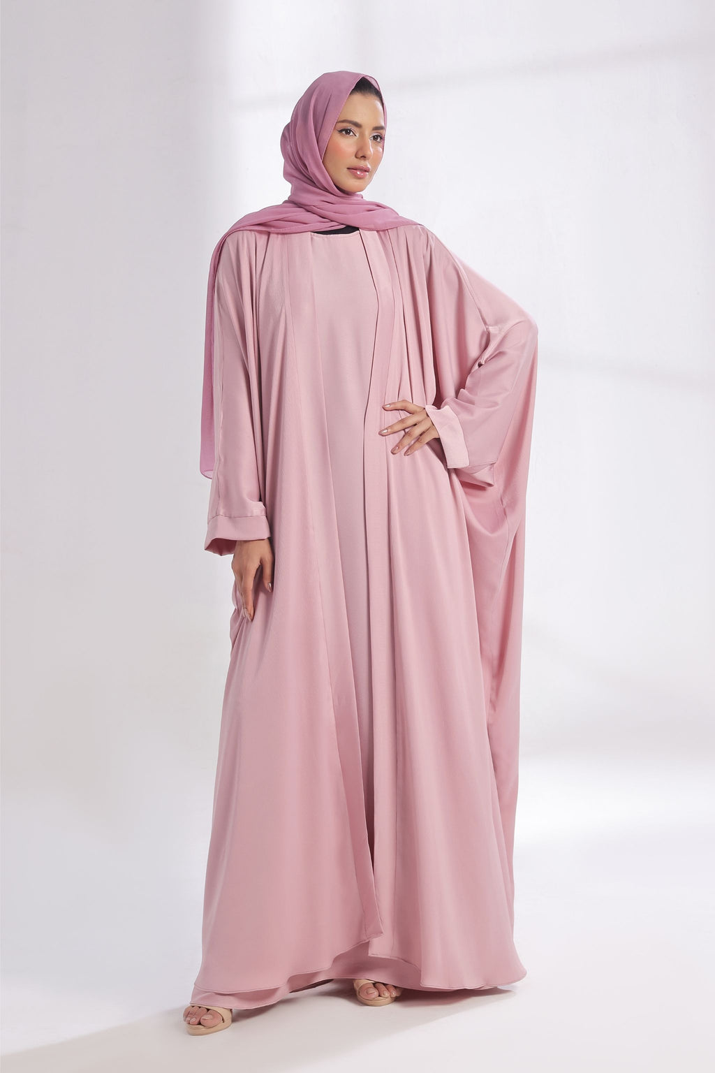 Luxe Layer Farasha Cut Abaya - Pink Veil