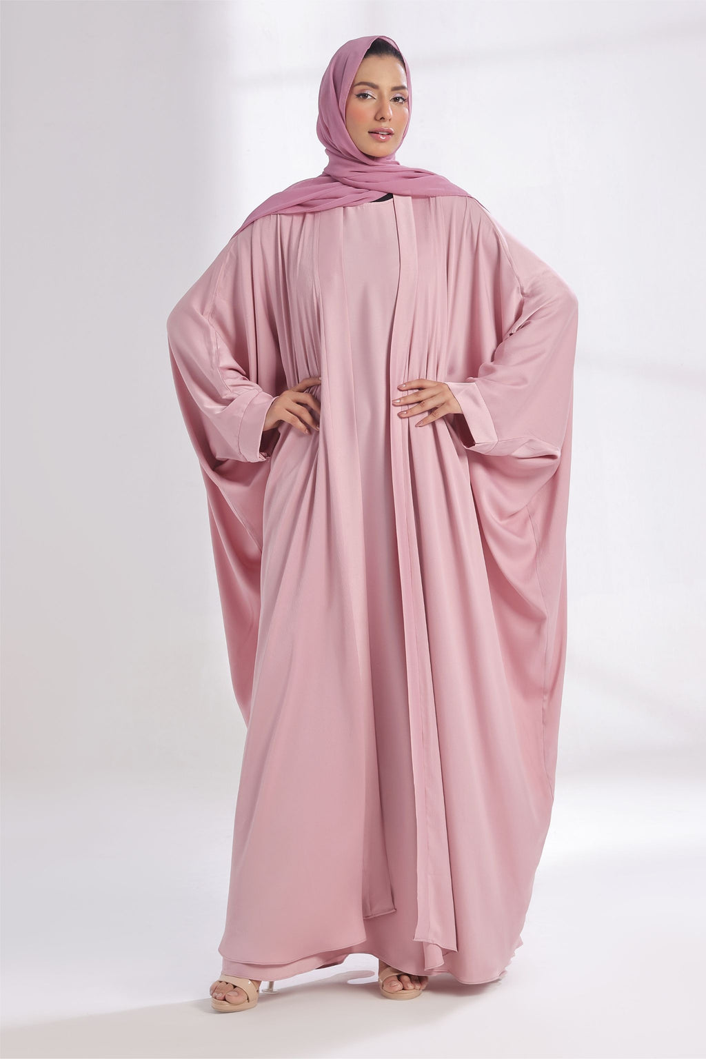 Luxe Layer Farasha Cut Abaya - Pink Veil