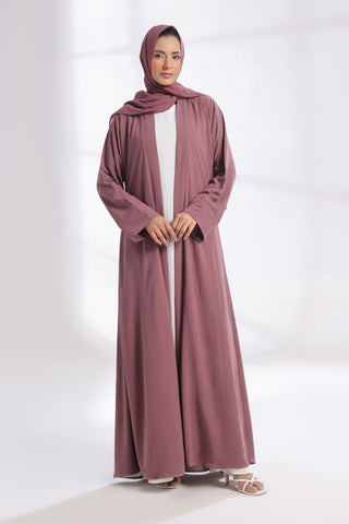 Classic Textured Kimono Abaya - Deep Mauve