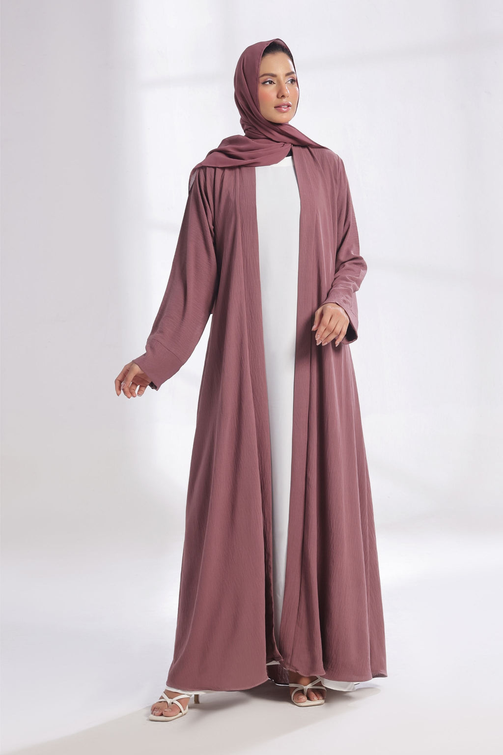 Classic Textured Kimono Abaya - Deep Mauve