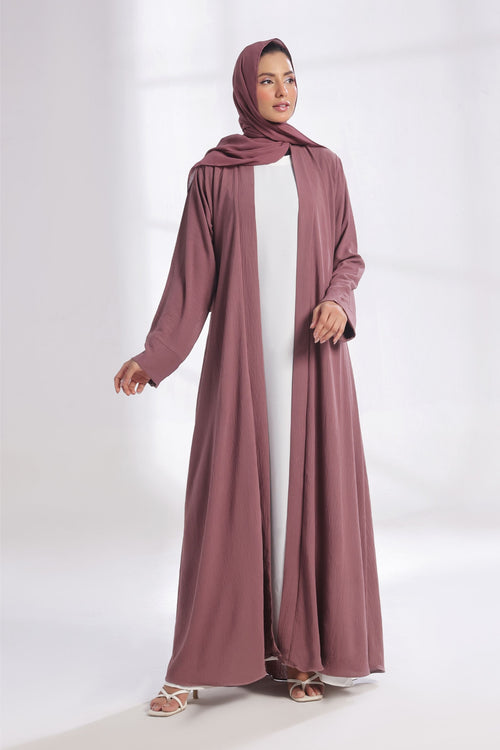 Classic Textured Kimono Abaya - Deep Mauve