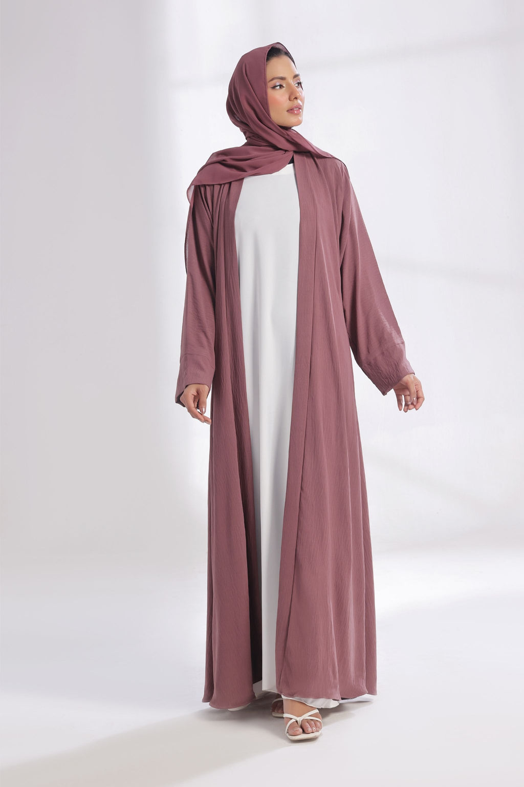 Classic Textured Kimono Abaya - Deep Mauve