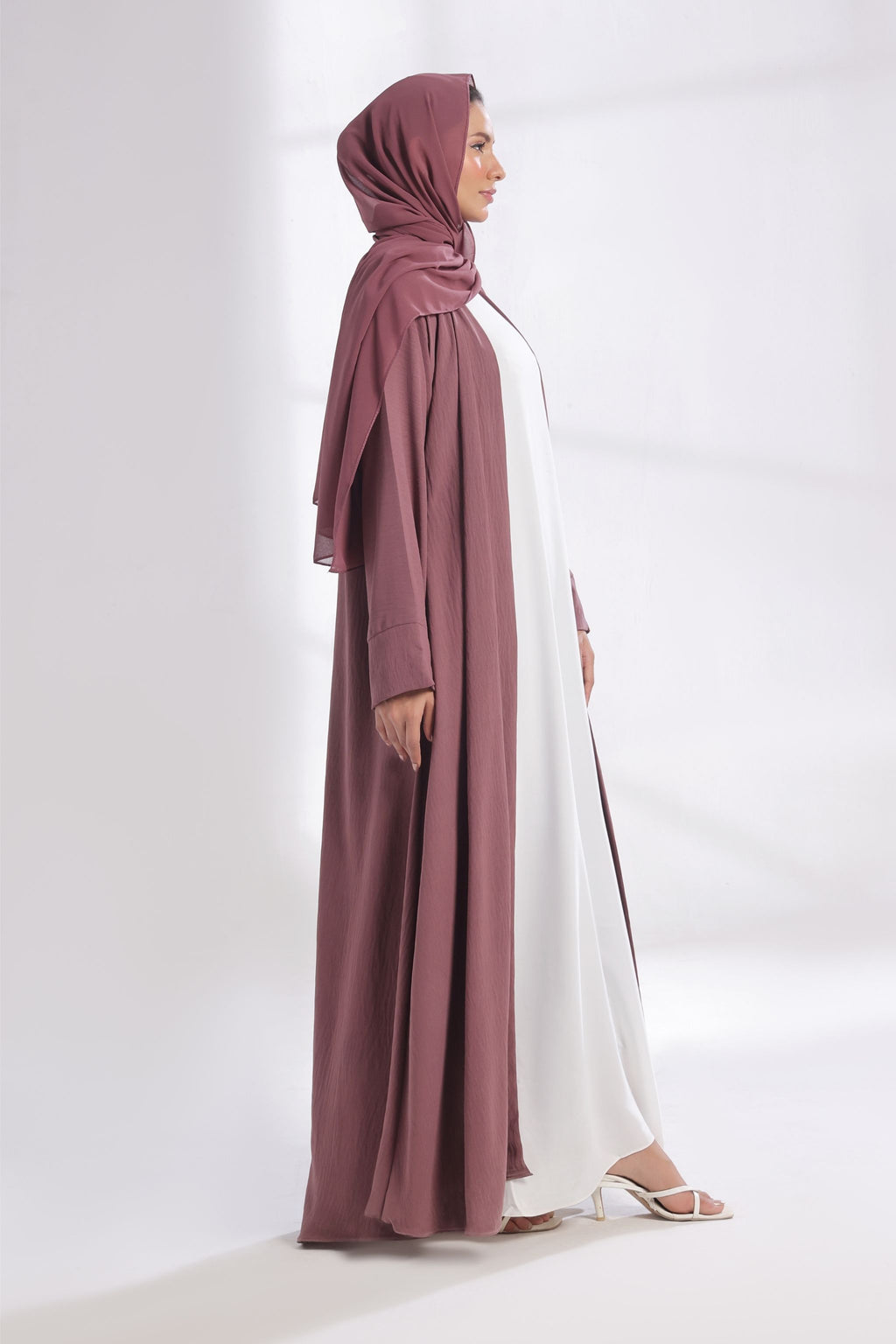 Classic Textured Kimono Abaya - Deep Mauve