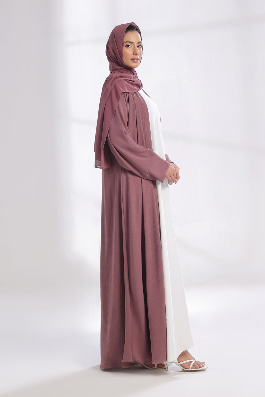 Classic Textured Kimono Abaya - Deep Mauve