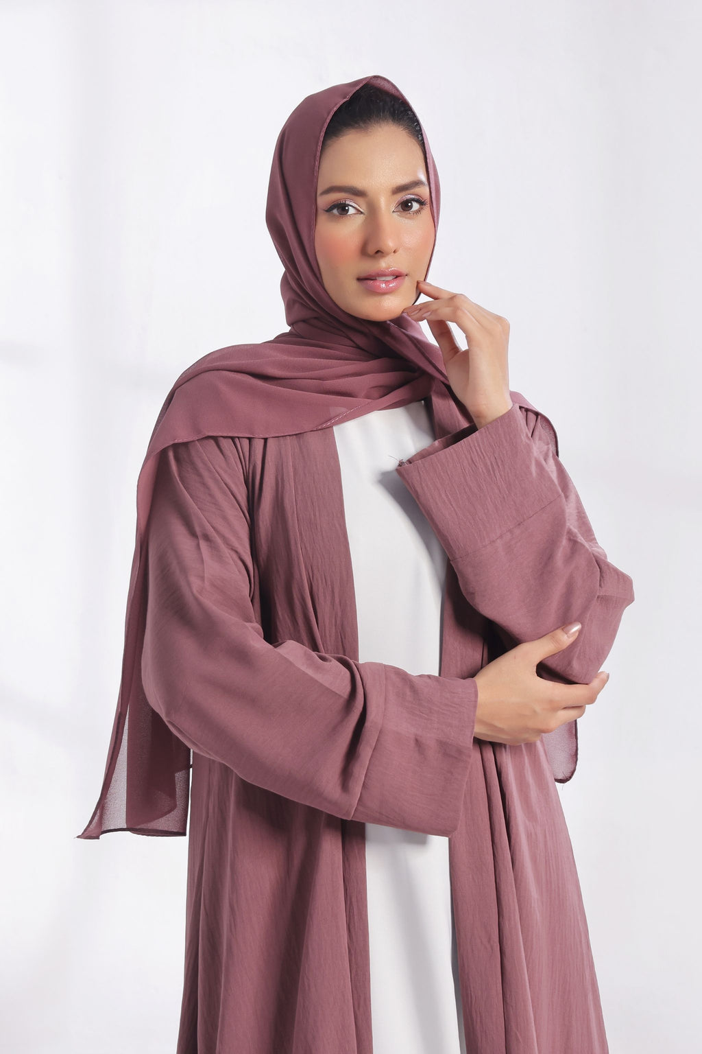 Classic Textured Kimono Abaya - Deep Mauve