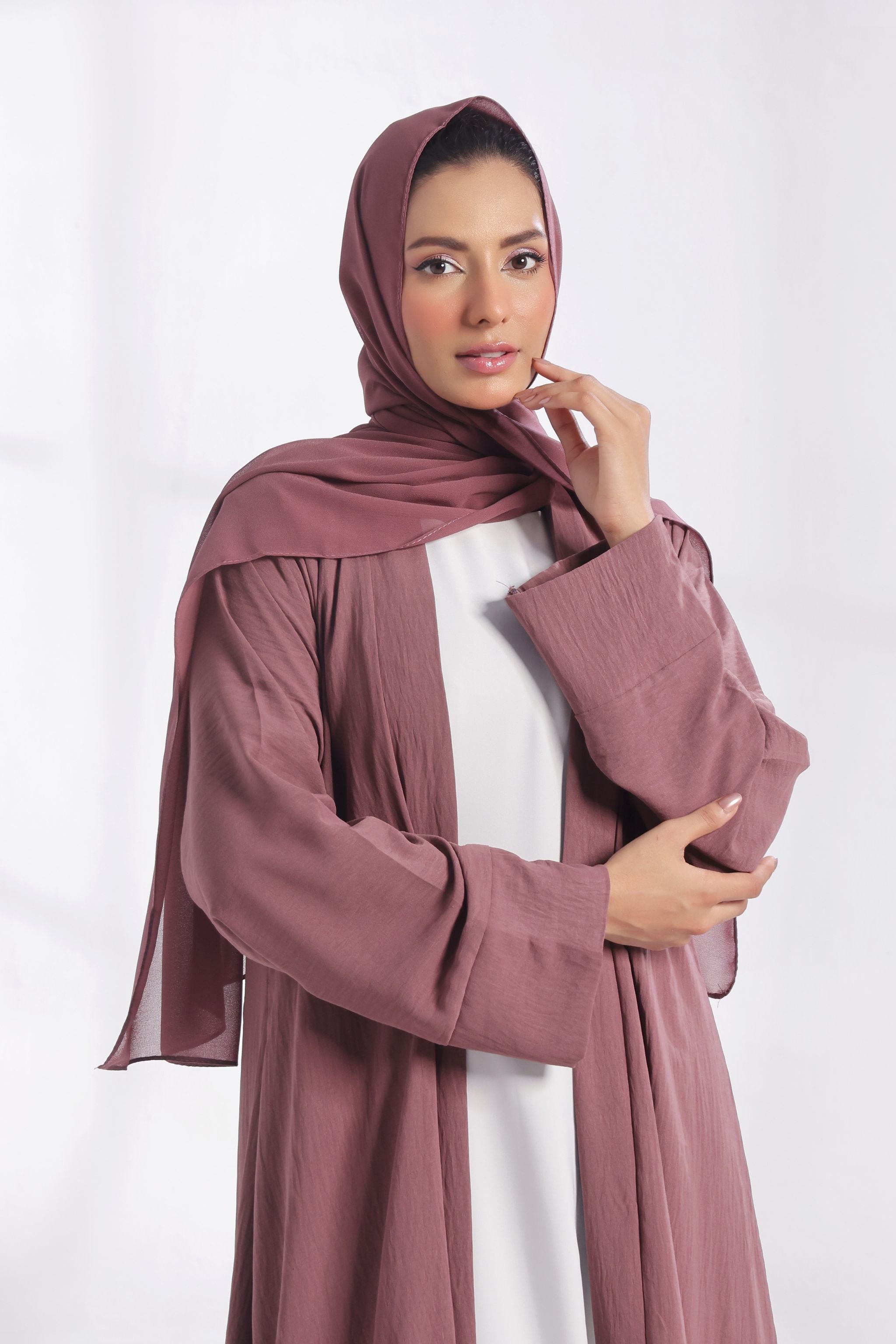 Classic Textured Kimono Abaya - Deep Mauve
