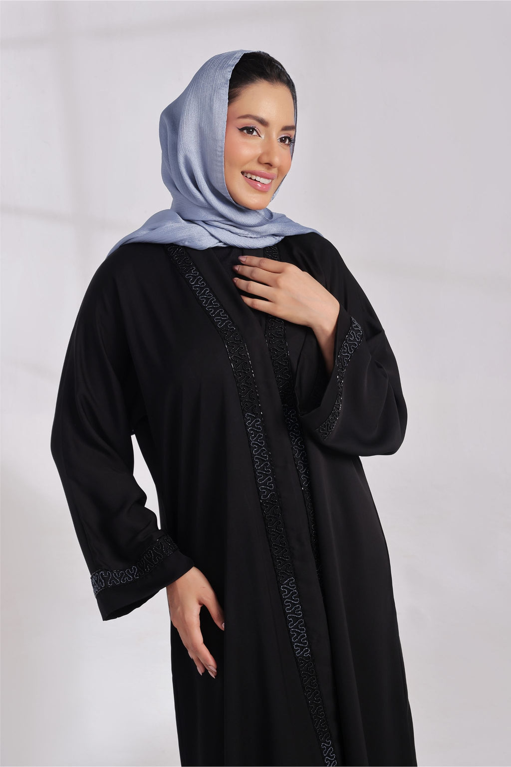 Noir Cascade Front-open Abaya