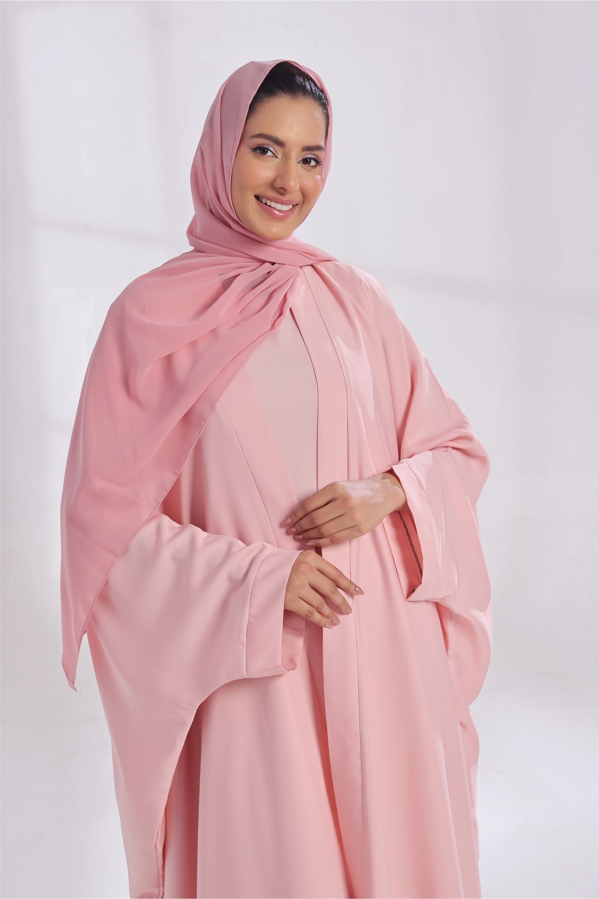 Luxe Layer Farasha Cut Abaya - Soft Peach