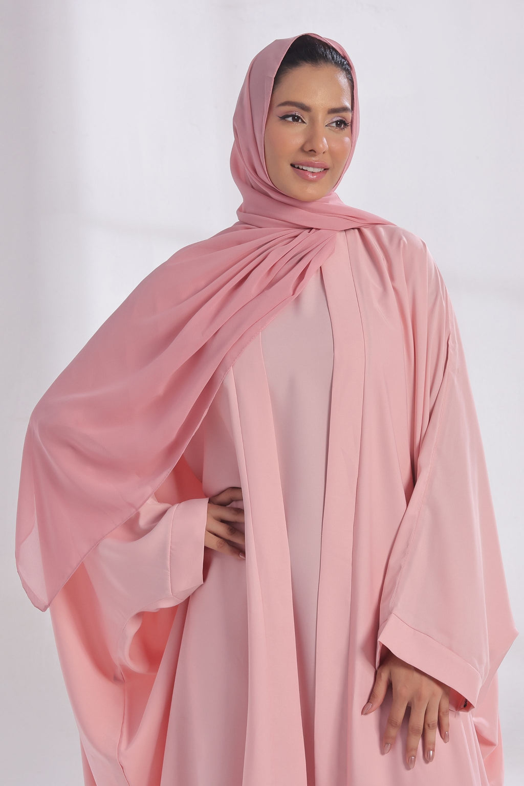 Luxe Layer Farasha Cut Abaya - Soft Peach