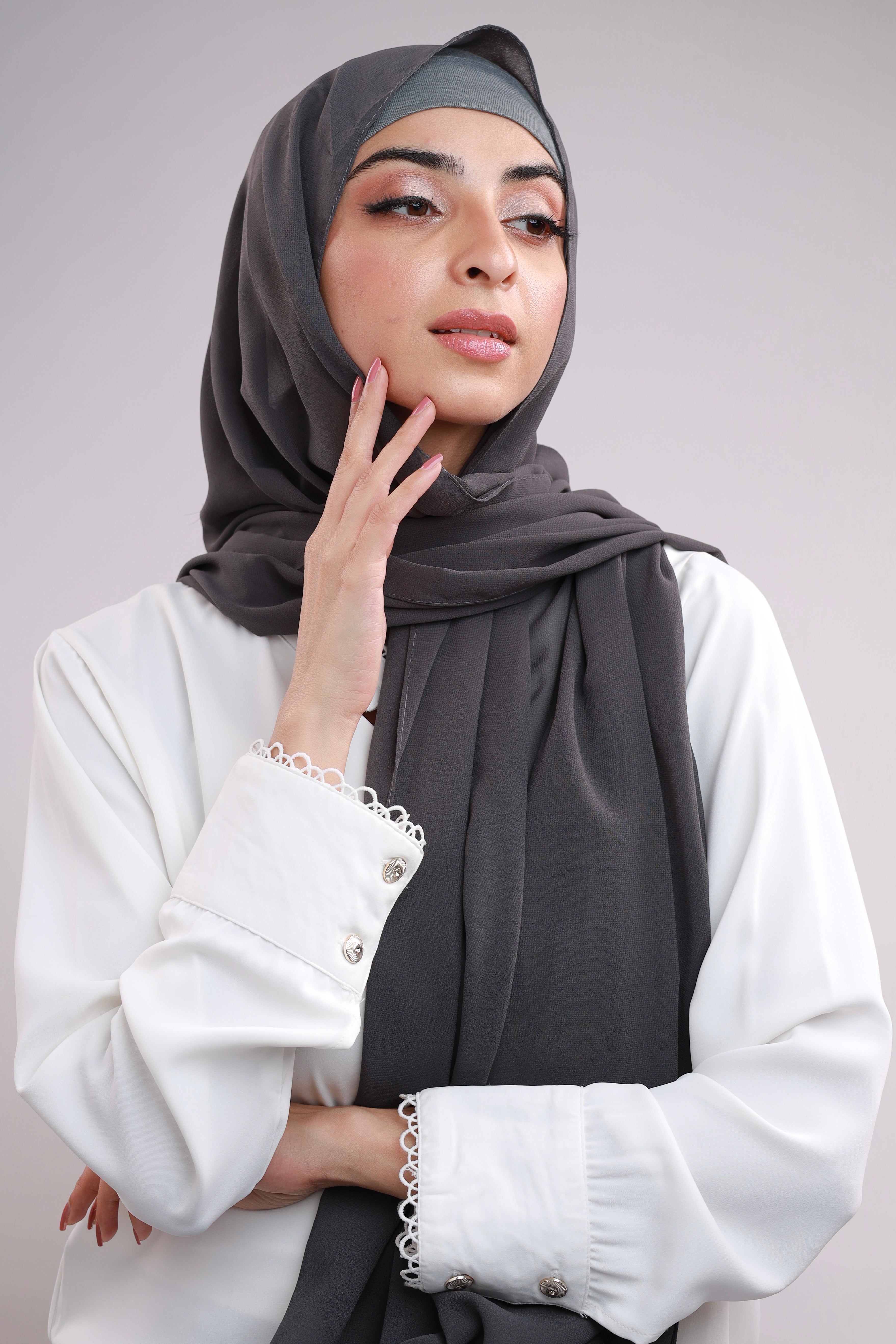 Matching Hijab & Cap Set - Smoke Grey