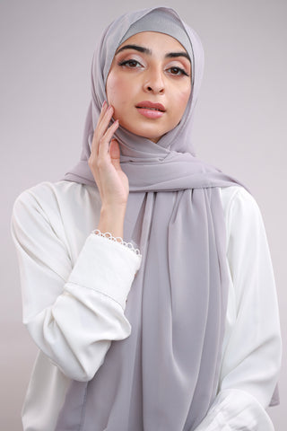 Matching Hijab & Cap Set - Light Grey