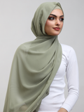 Matching Georgette Hijab & Bamboo Cap Set - Pistachio