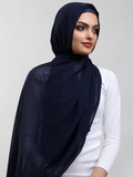 Matching Georgette Hijab & Bamboo Cap Set - Navy Blue