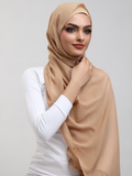 Matching Georgette Hijab & Bamboo Cap Set - Warm Beige