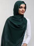 Matching Georgette Hijab & Bamboo Cap Set - Bottle Green