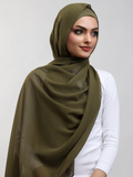 Matching Georgette Hijab & Bamboo Cap Set - Olive Green