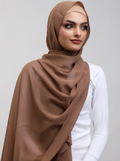 Matching Georgette Hijab & Bamboo Cap Set - Mocha Brown