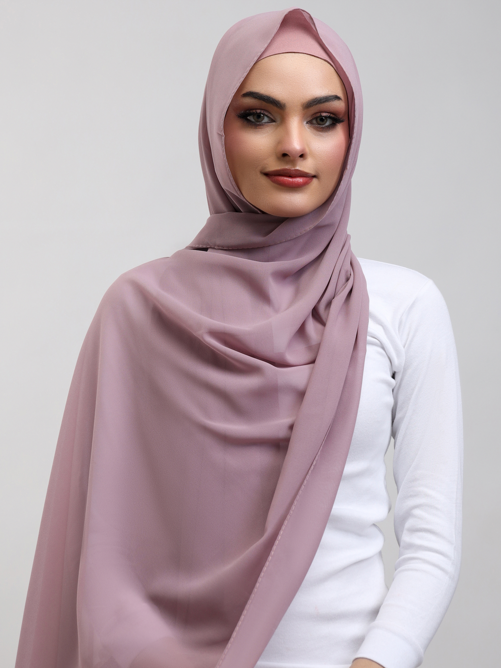 Matching Georgette Hijab & Bamboo Cap Set - Dusky Pink