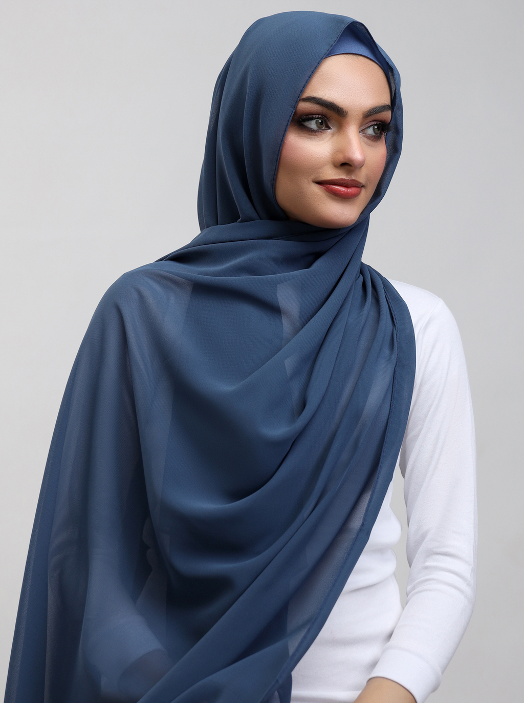 Matching Georgette Hijab & Bamboo Cap Set - Cadet Blue