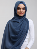 Matching Georgette Hijab & Bamboo Cap Set - Cadet Blue