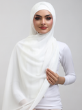 Matching Georgette Hijab & Bamboo Cap Set - Pearl White