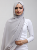 Matching Georgette Hijab & Bamboo Cap Set - Silver Grey