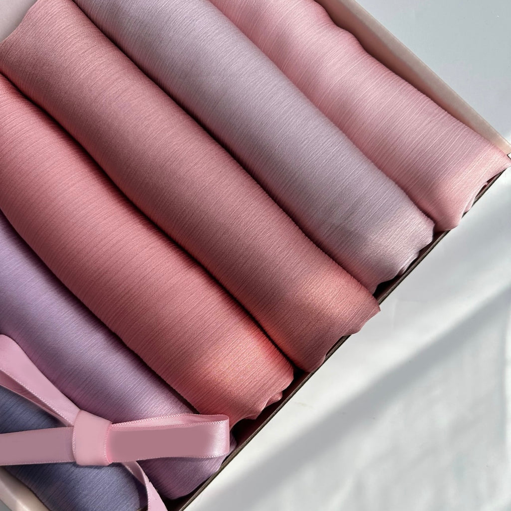 Exclusive Silk Hijab Gift Box - Peach Purple Dreams