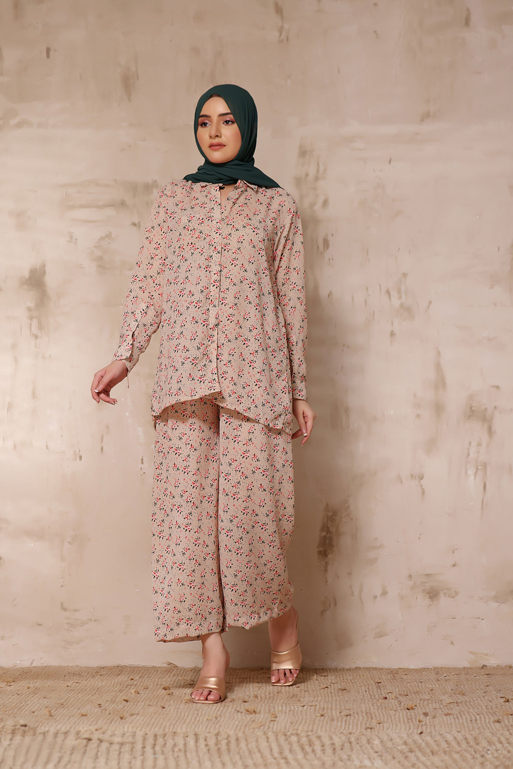 Printed Co-ord Set In Sand Beige