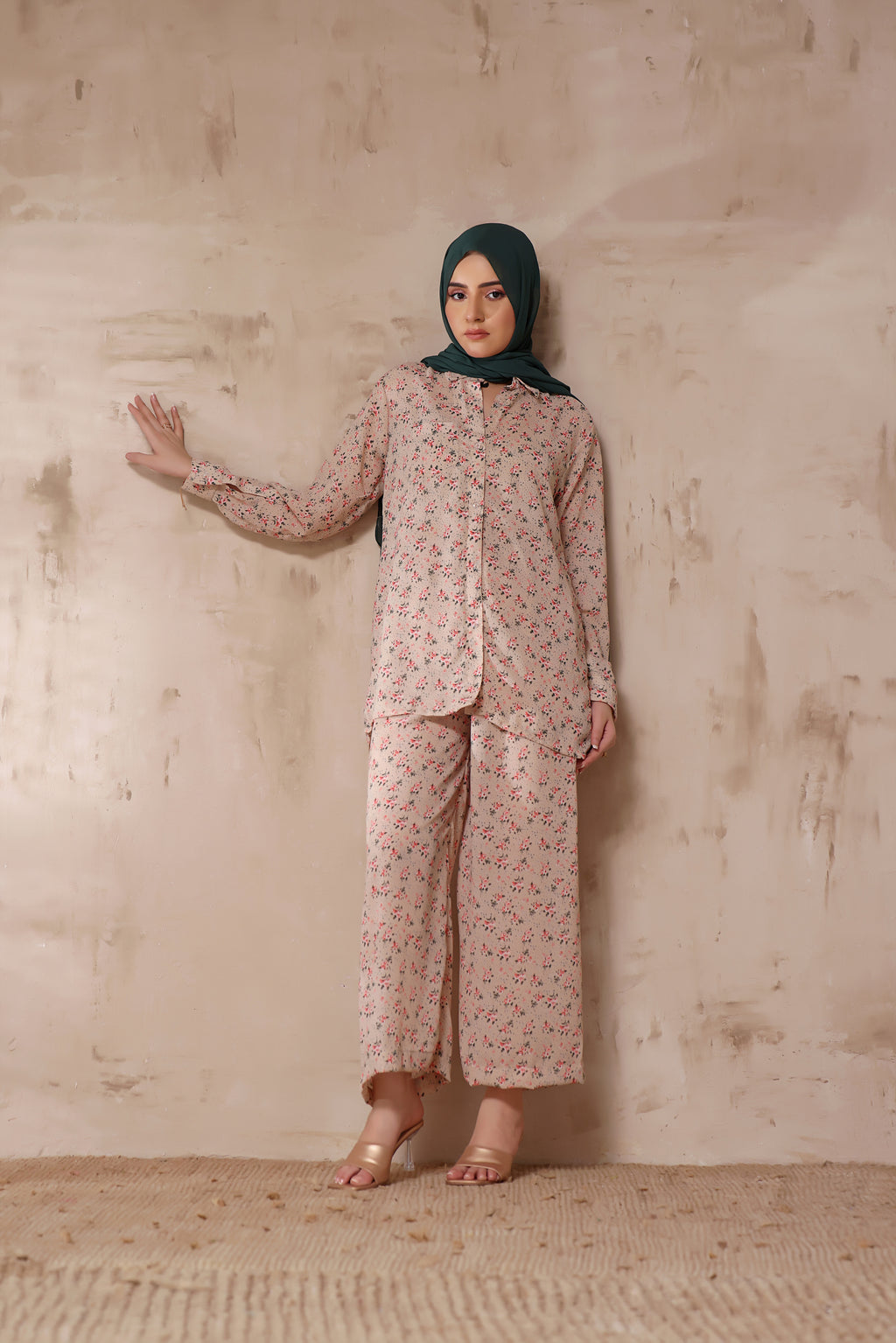 Printed Co-ord Set In Sand Beige