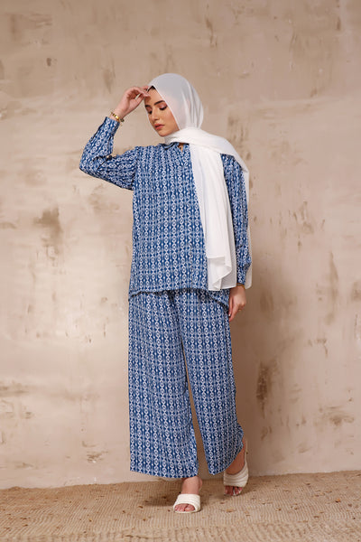 Printed Co-ord Set In Teal Blue