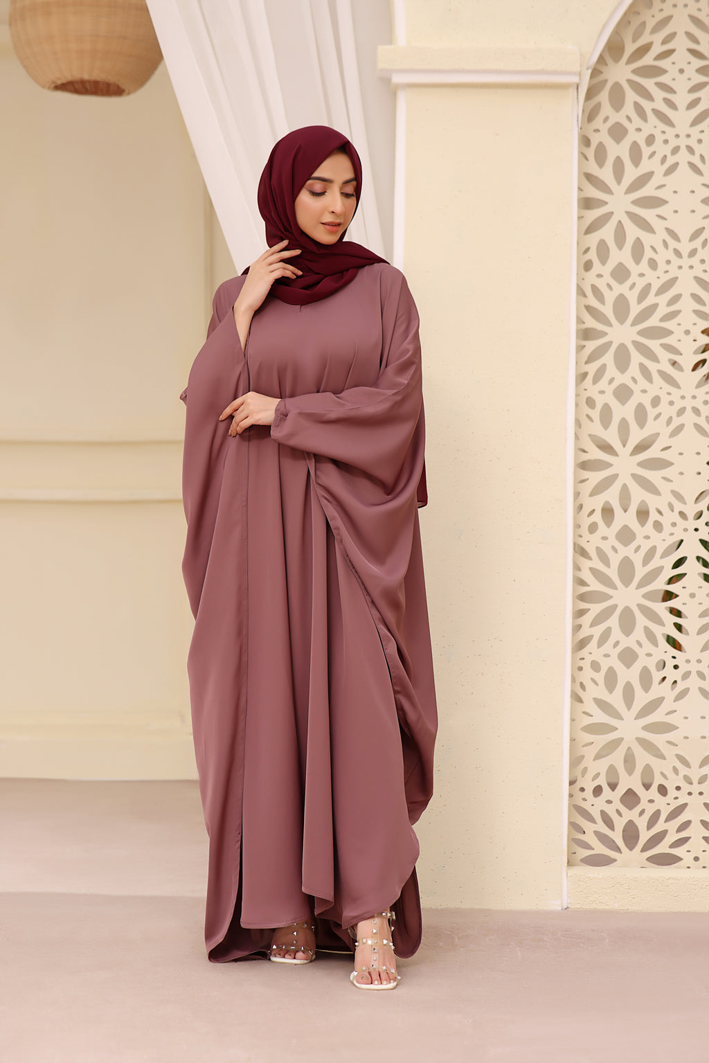 Classic Butterfly Abaya In Rose Mauve