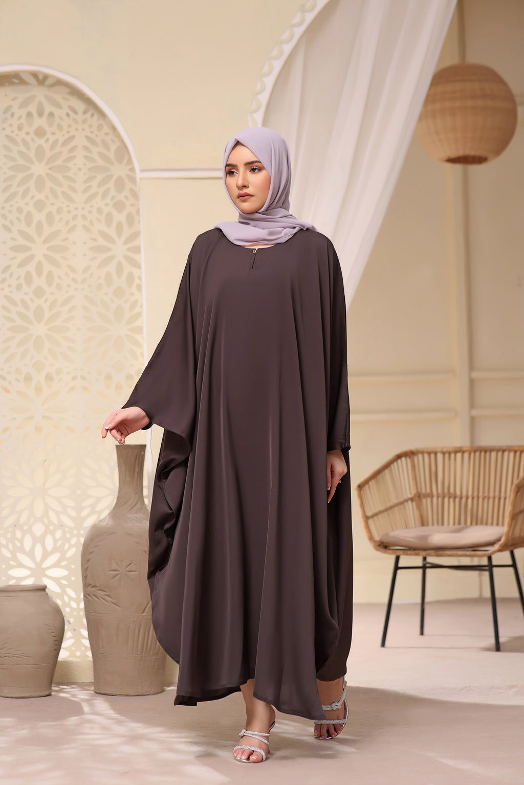 Classic Butterfly Abaya In Smoke Grey