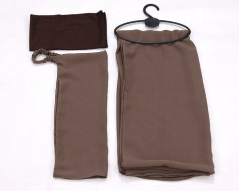 3 Pcs Hijab & Niqab Set - Chestnut