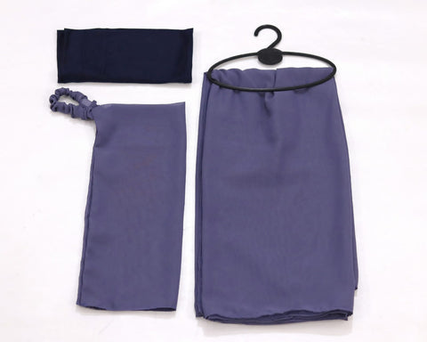 3 Pcs Hijab & Niqab Set - Denim Gray