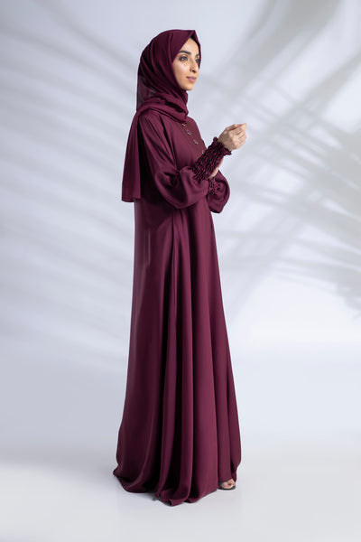Classic Elasticated Sleeves Abaya - Maroon