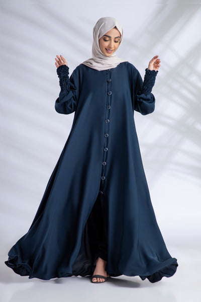 Classic Elasticated Sleeves Abaya - Cadet Blue