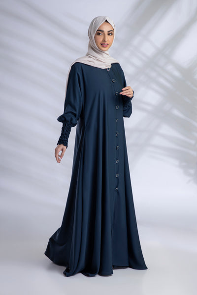 Classic Elasticated Sleeves Abaya - Cadet Blue