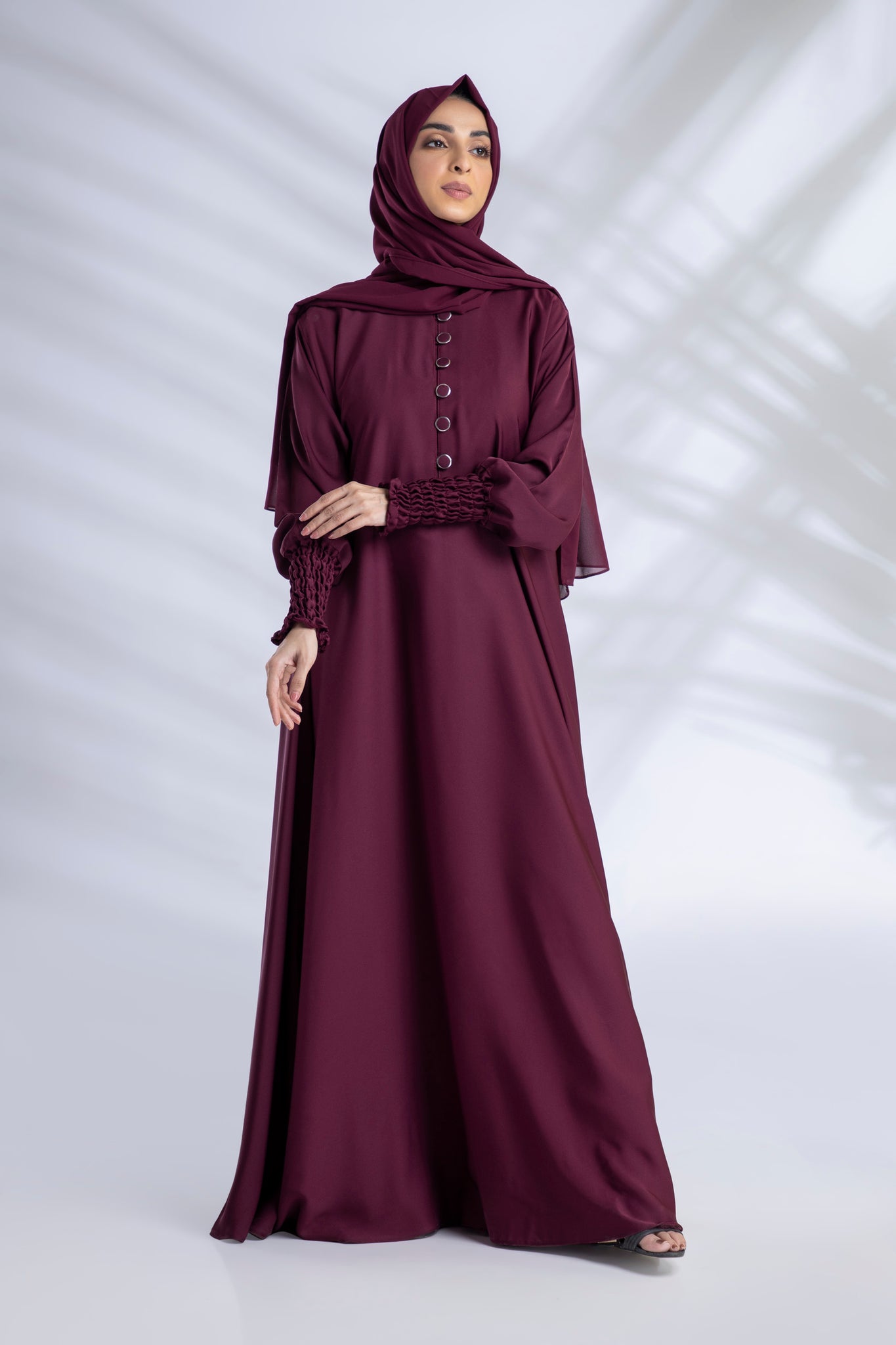 Classic Elasticated Sleeves Abaya - Maroon