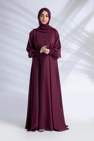 Classic Elasticated Sleeves Abaya - Maroon