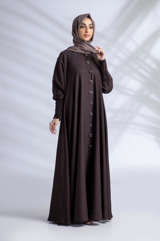 Classic Elasticated Sleeves Abaya - Dark Brown